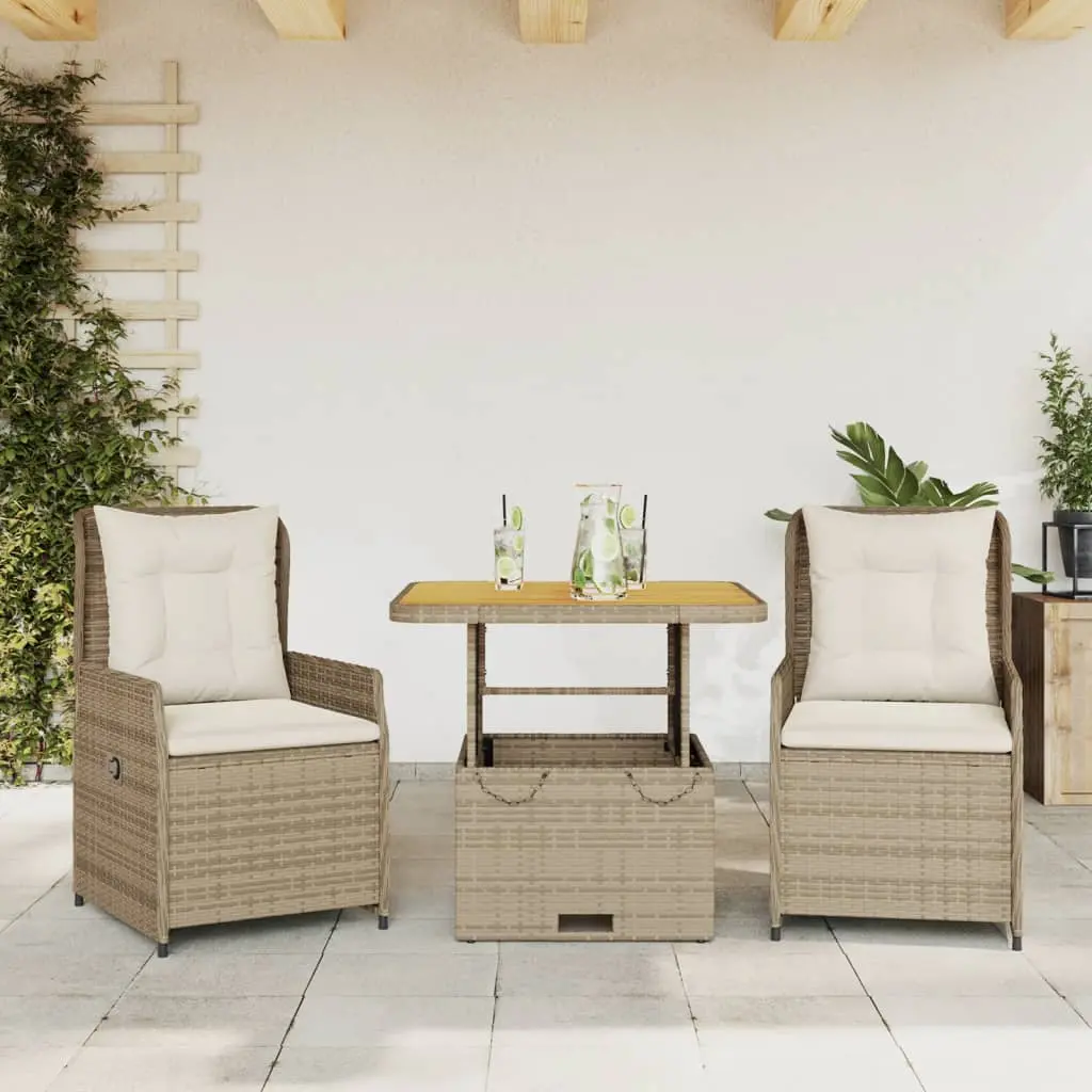 Set da Bistrò 3 pz con Cuscini Beige in Polyrattan