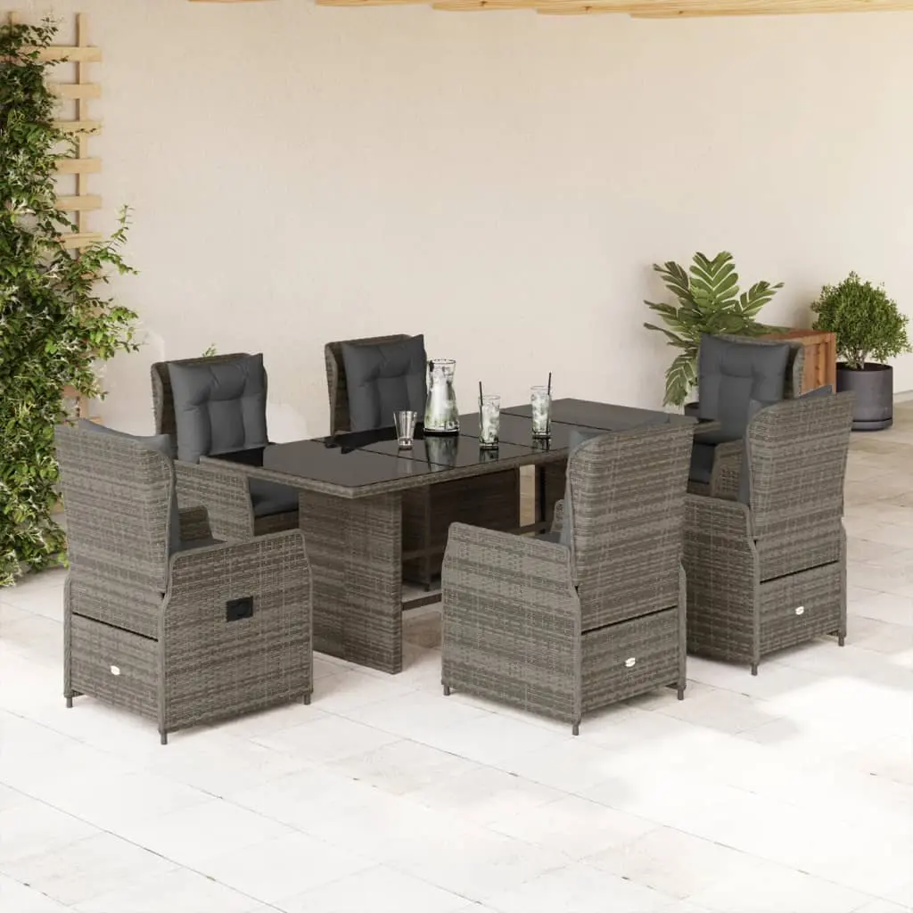 Set da Pranzo da Giardino 7 pz con Cuscini in Polyrattan Grigio