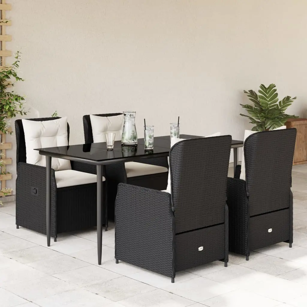 Set da Pranzo da Giardino 5 pz Nero con Cuscini in Polyrattan