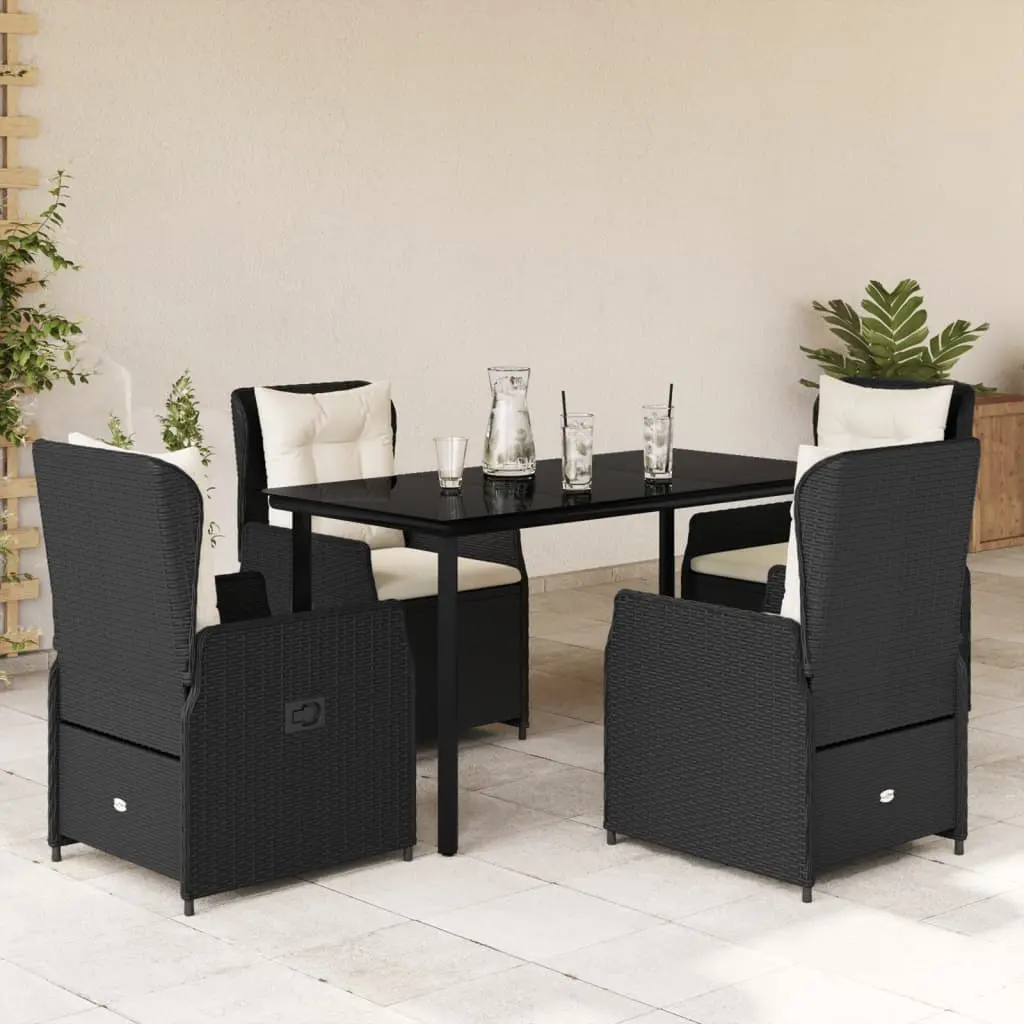 Set da Pranzo da Giardino 5 pz Nero con Cuscini in Polyrattan