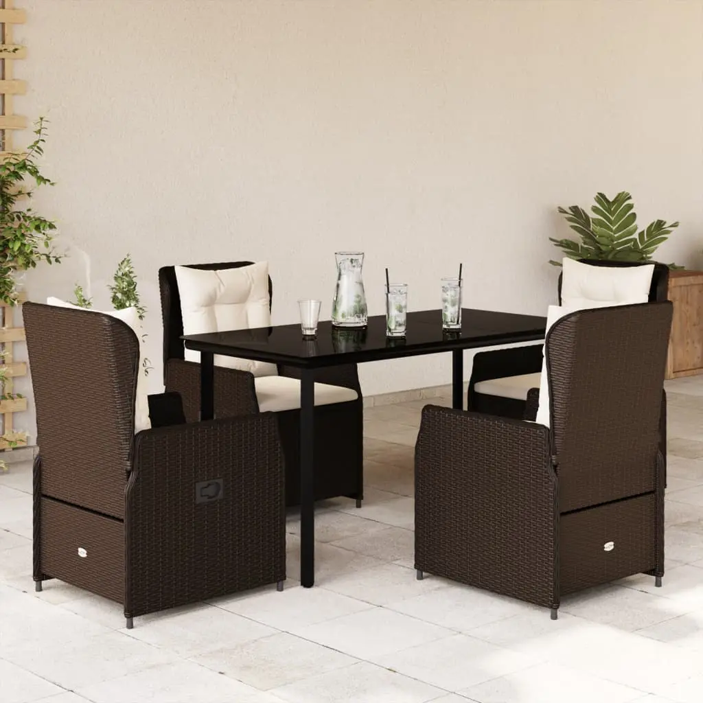 Set da Pranzo da Giardino 5pz con Cuscini in Polyrattan Marrone