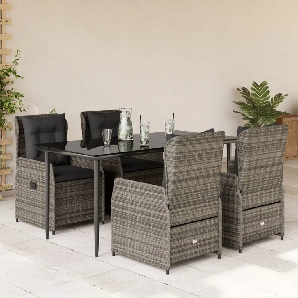 Set da Pranzo da Giardino 5 pz con Cuscini in Polyrattan Grigio