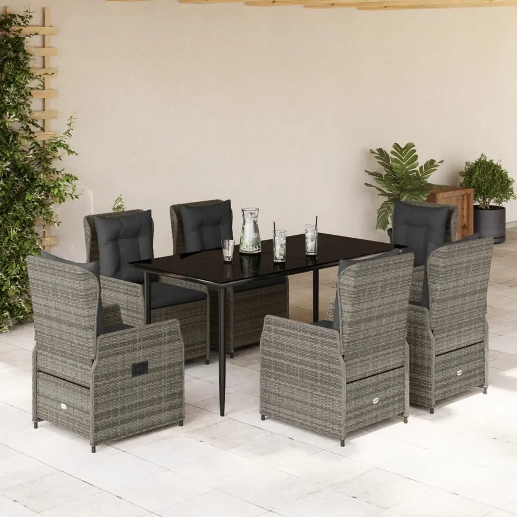 Set da Pranzo da Giardino 7 pz con Cuscini in Polyrattan Grigio