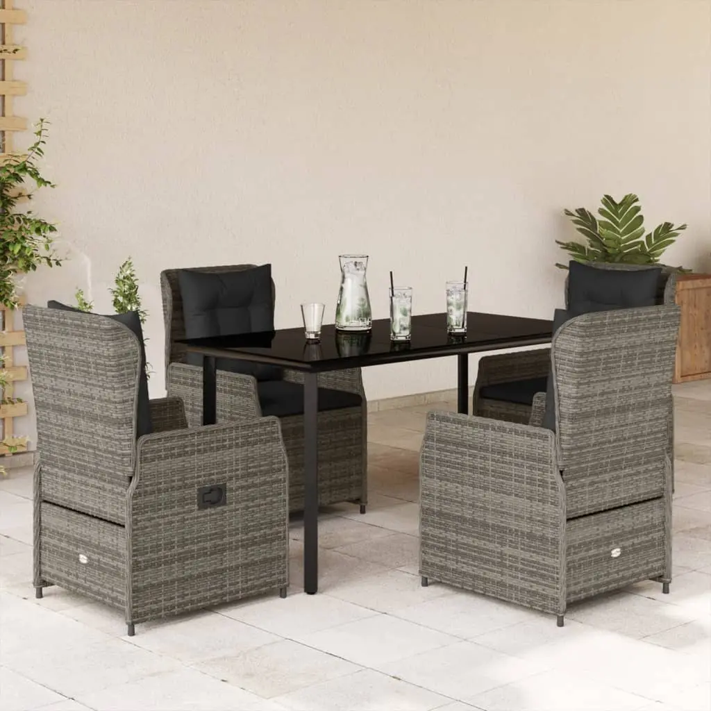 Set da Pranzo da Giardino 5 pz con Cuscini in Polyrattan Grigio