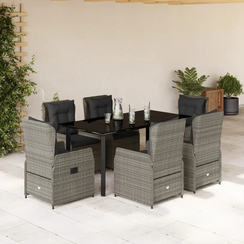 Set da Pranzo da Giardino 7 pz con Cuscini in Polyrattan Grigio