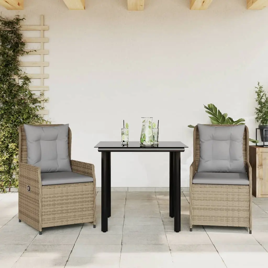 Set da Pranzo da Giardino 3 pz con Cuscini Beige in Polyrattan