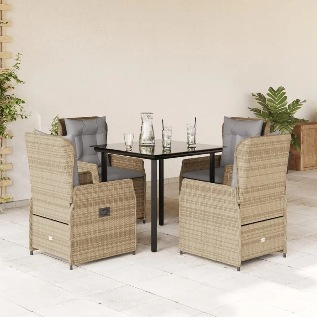 Set da Pranzo da Giardino 5 pz con Cuscini Beige in Polyrattan