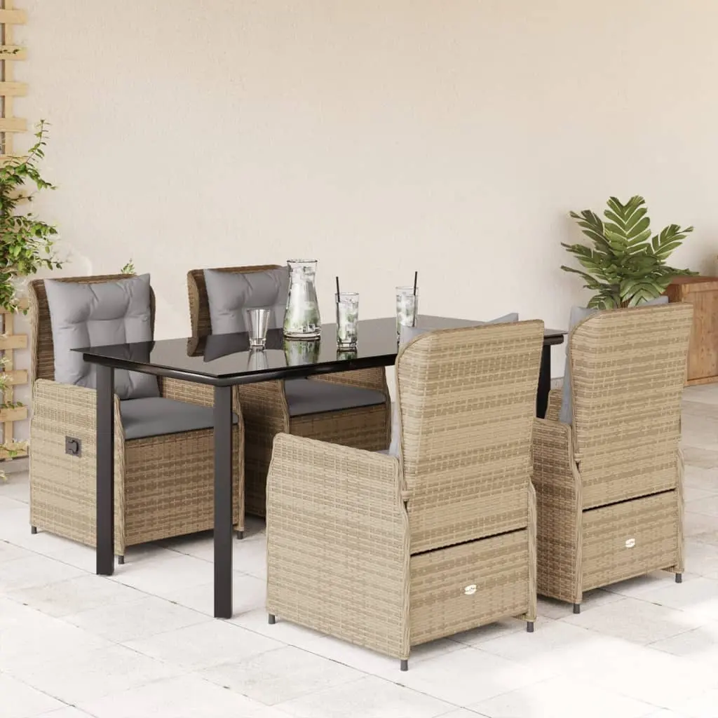 Set da Pranzo da Giardino 5 pz con Cuscini Beige in Polyrattan