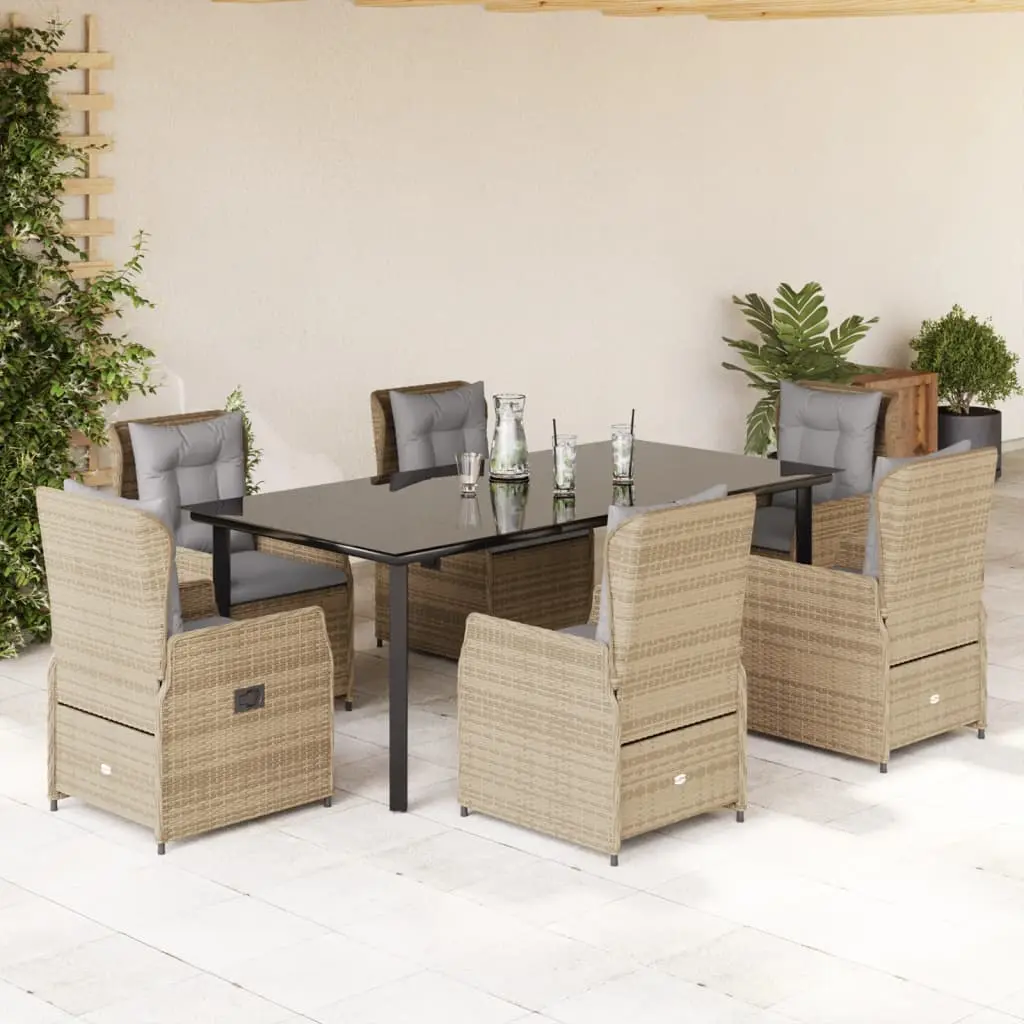 Set da Pranzo da Giardino 7 pz con Cuscini Beige in Polyrattan