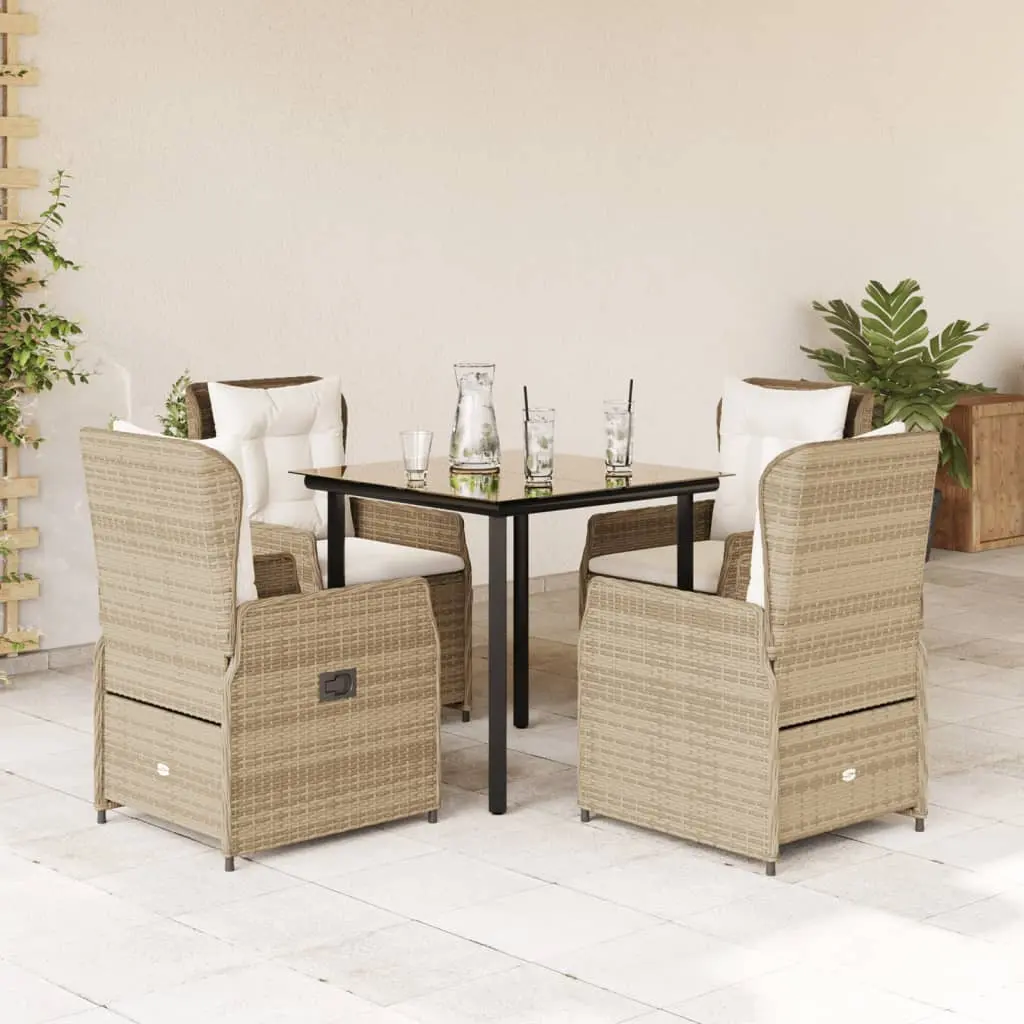 Set da Pranzo da Giardino 5 pz con Cuscini Beige in Polyrattan