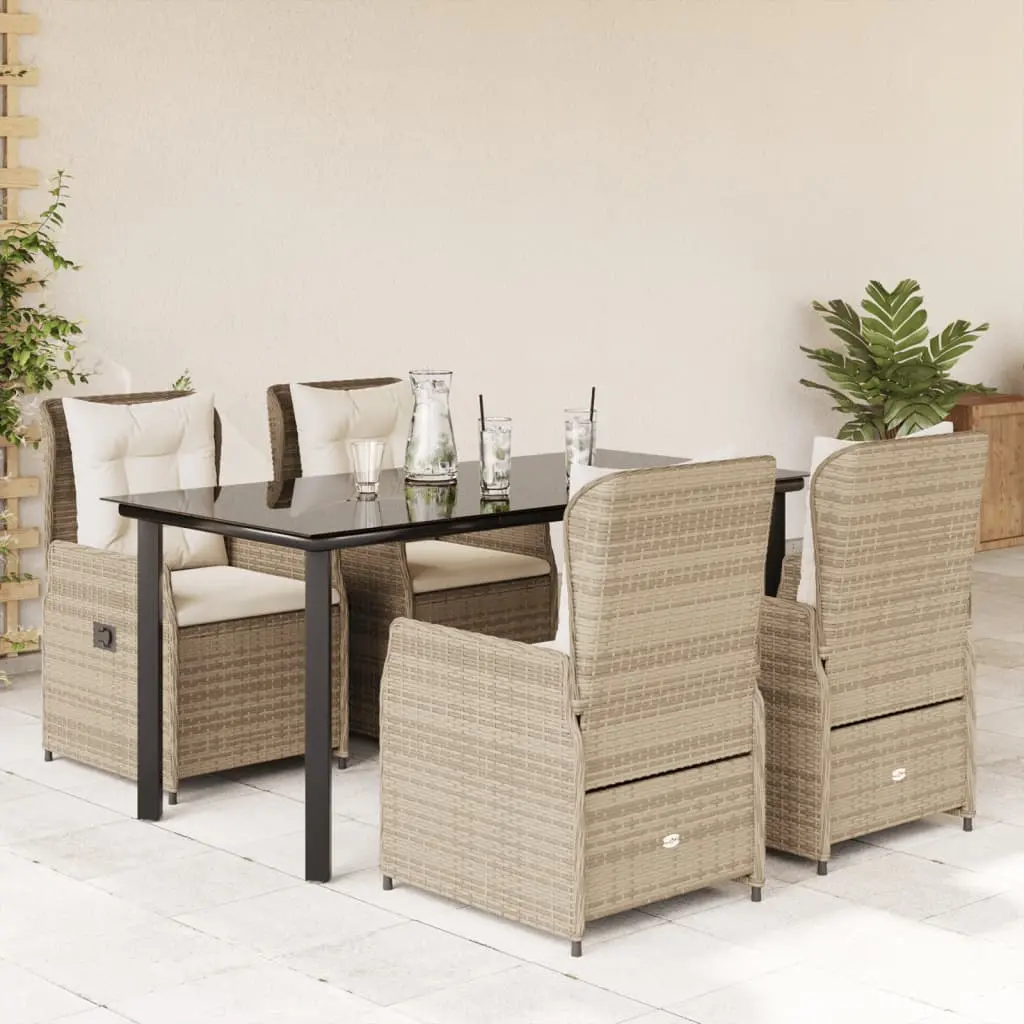 Set da Pranzo da Giardino 5 pz con Cuscini Beige in Polyrattan