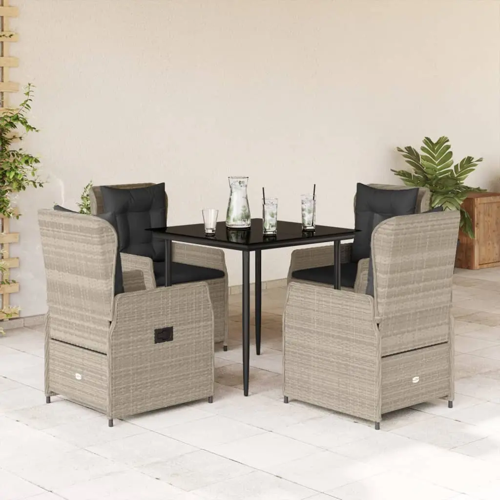 Set Pranzo da Giardino 5pz con Cuscini Grigio Chiaro Polyrattan