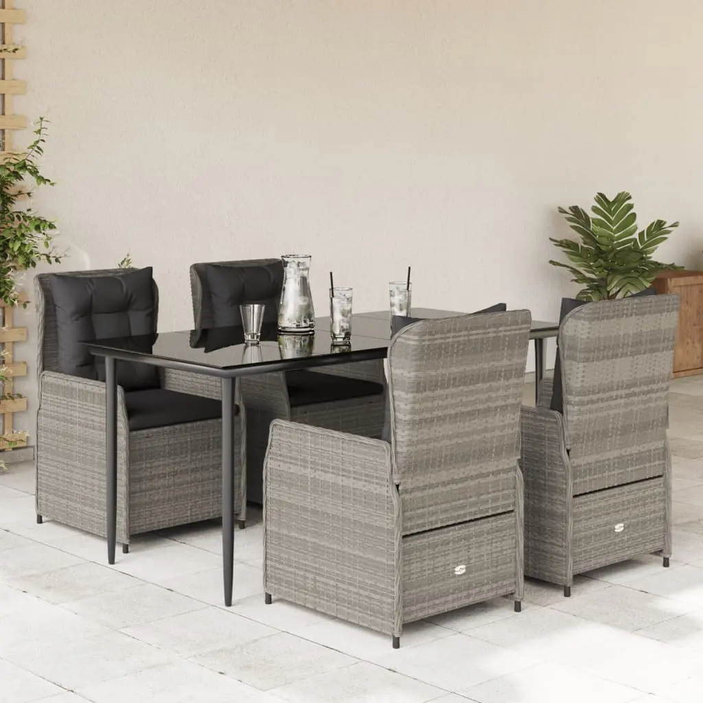 Set Pranzo da Giardino 5pz con Cuscini Grigio Chiaro Polyrattan