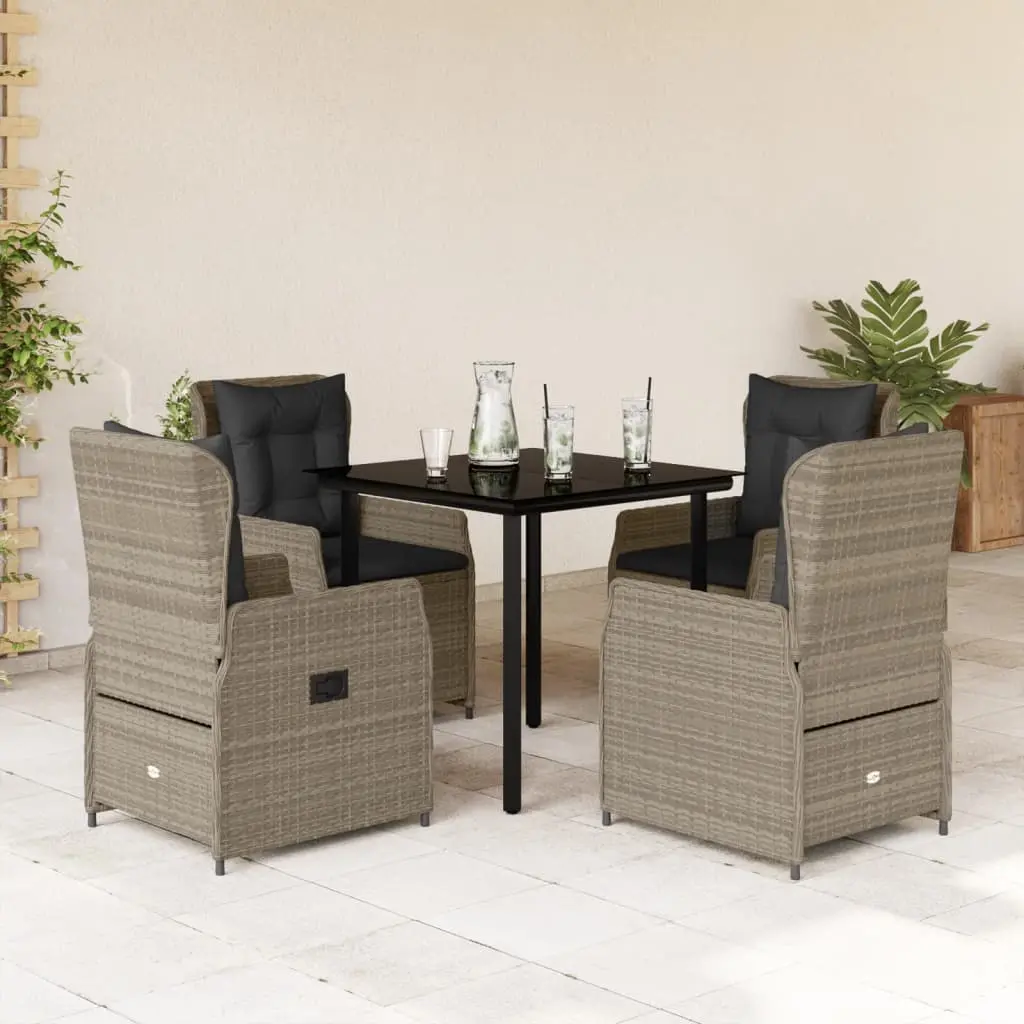 Set Pranzo da Giardino 5pz con Cuscini Grigio Chiaro Polyrattan