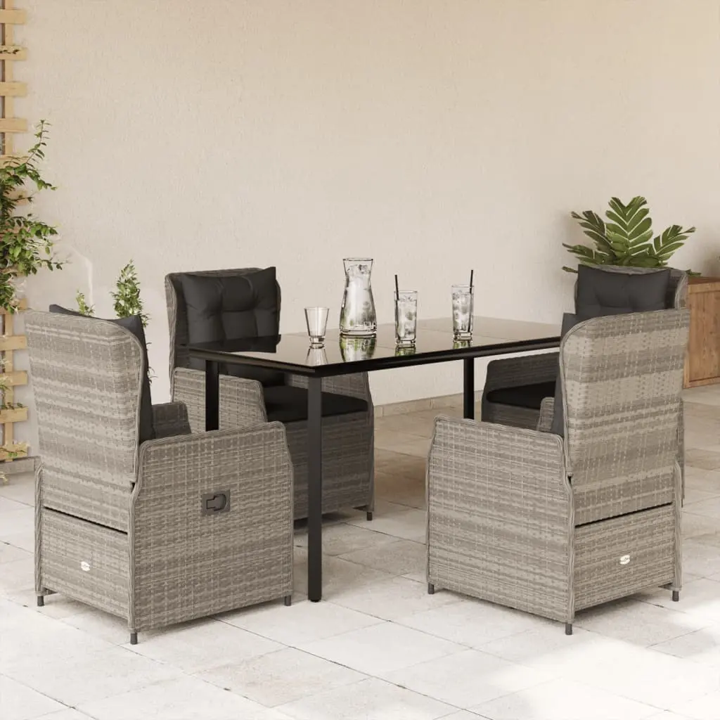 Set Pranzo da Giardino 5pz con Cuscini Grigio Chiaro Polyrattan