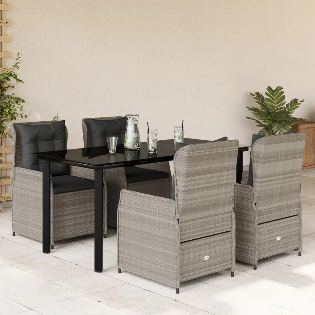 Set Pranzo da Giardino 5pz con Cuscini Grigio Chiaro Polyrattan