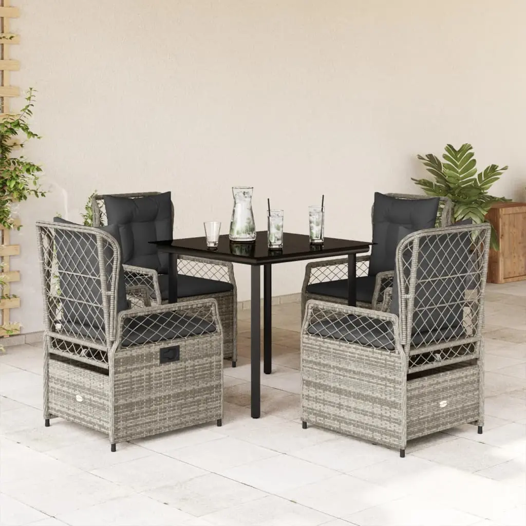 Set da Pranzo da Giardino 5 pz con Cuscini in Polyrattan Grigio