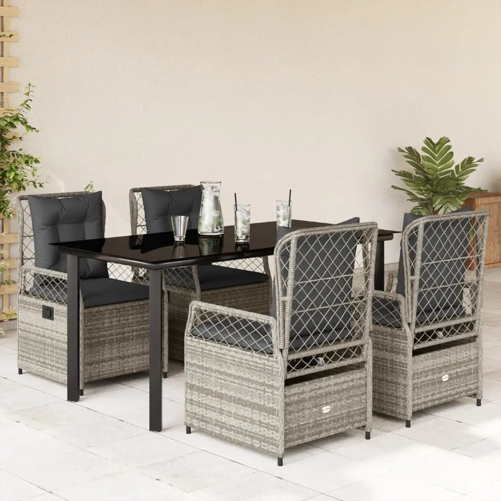 Set da Pranzo da Giardino 5 pz con Cuscini in Polyrattan Grigio