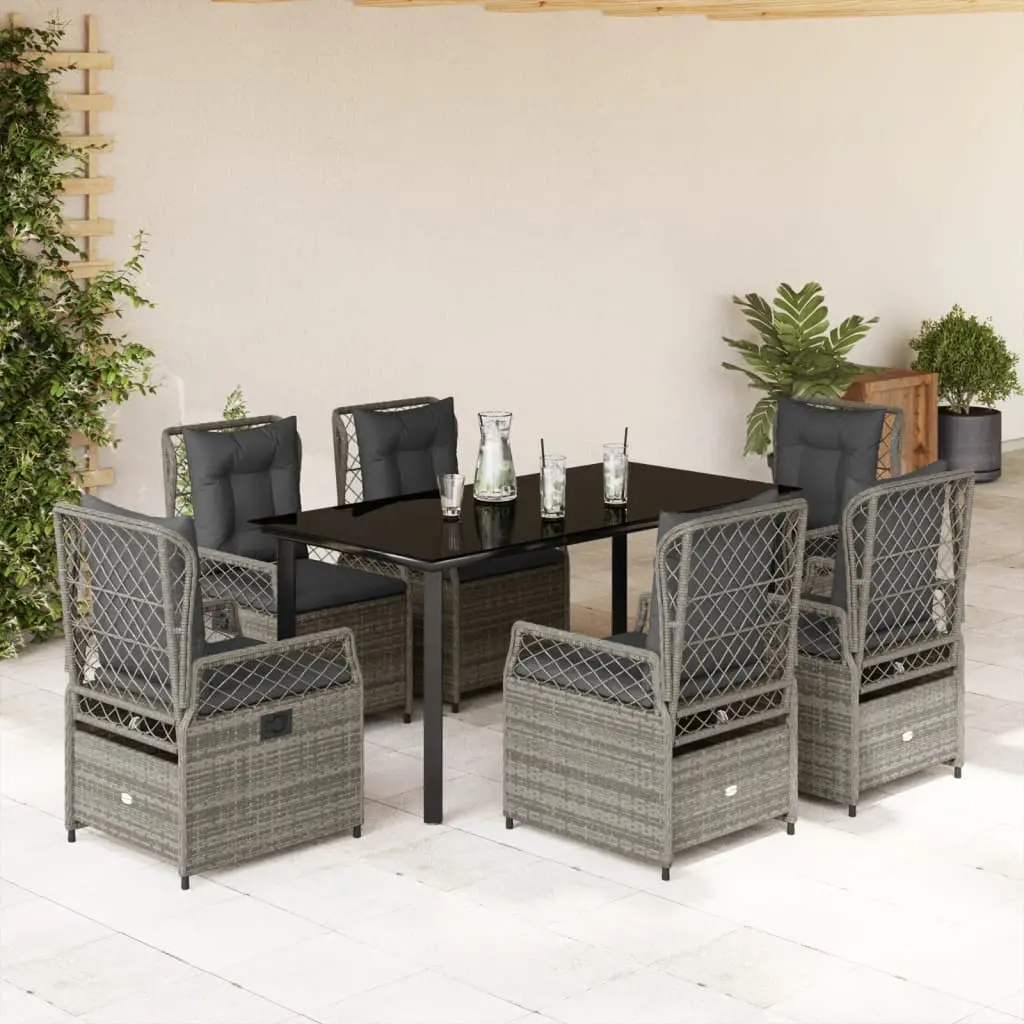 Set da Pranzo da Giardino 7 pz con Cuscini in Polyrattan Grigio