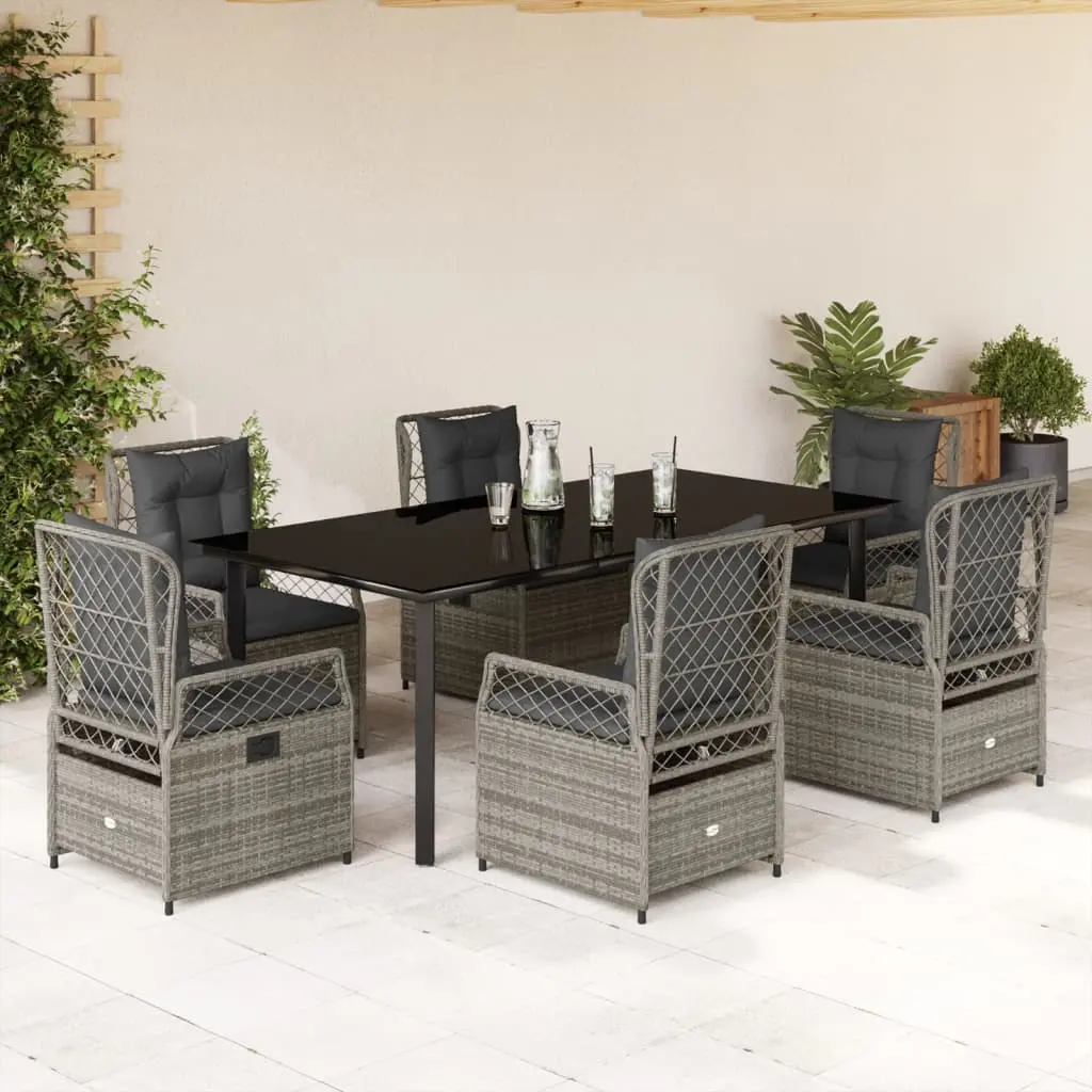 Set da Pranzo da Giardino 7 pz con Cuscini in Polyrattan Grigio