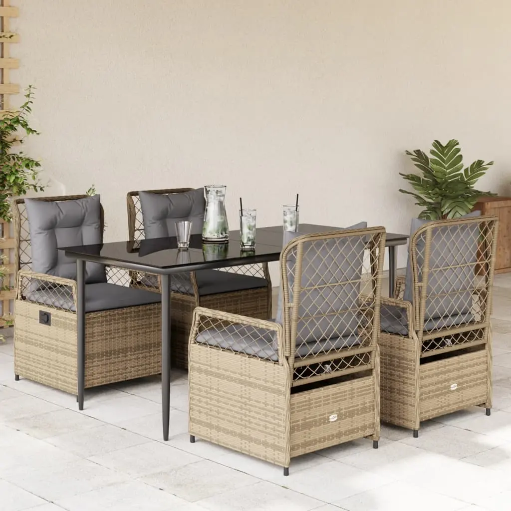 Set da Pranzo da Giardino 5 pz con Cuscini Beige in Polyrattan