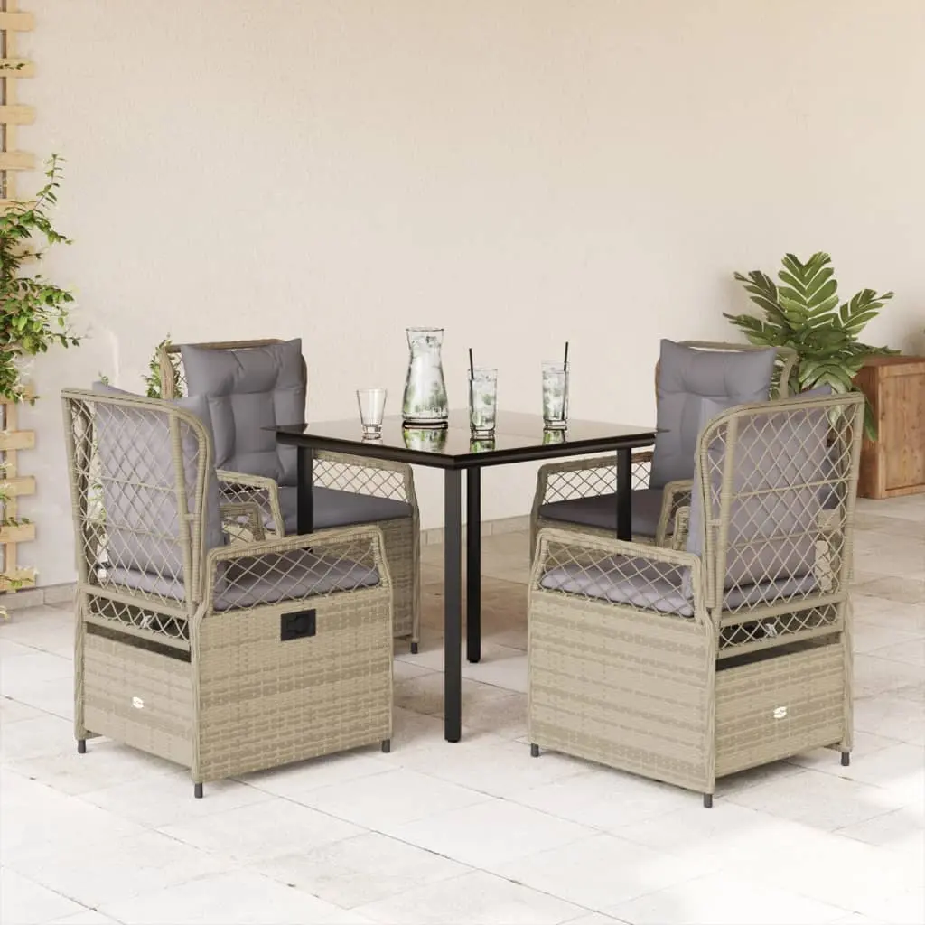 Set da Pranzo da Giardino 5 pz con Cuscini Beige in Polyrattan