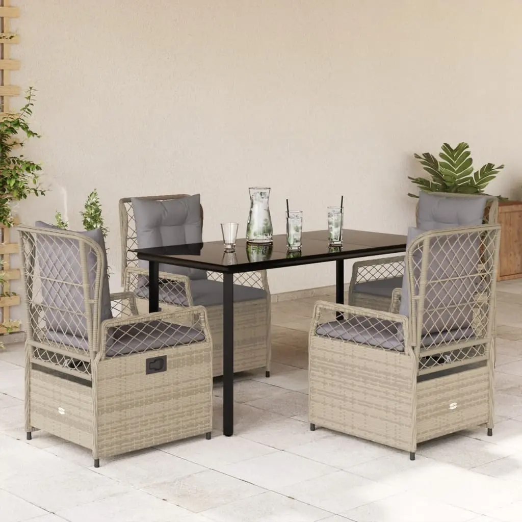 Set da Pranzo da Giardino 5 pz con Cuscini Beige in Polyrattan