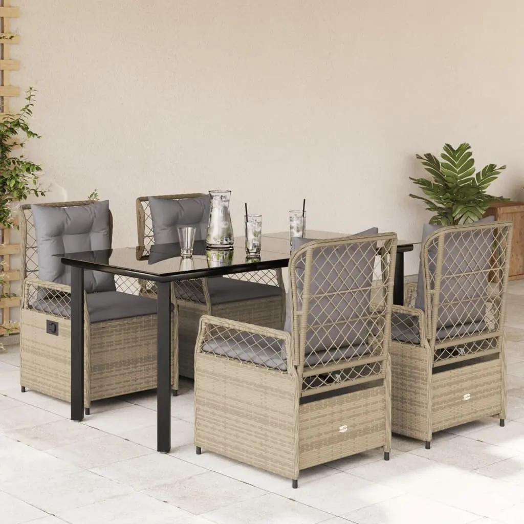 Set da Pranzo da Giardino 5 pz con Cuscini Beige in Polyrattan