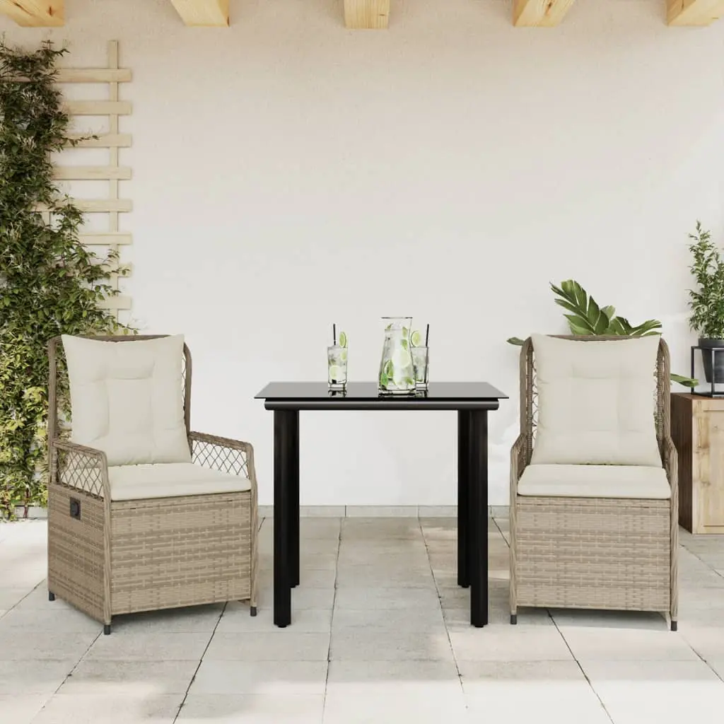 Set da Pranzo da Giardino 3 pz con Cuscini Beige in Polyrattan