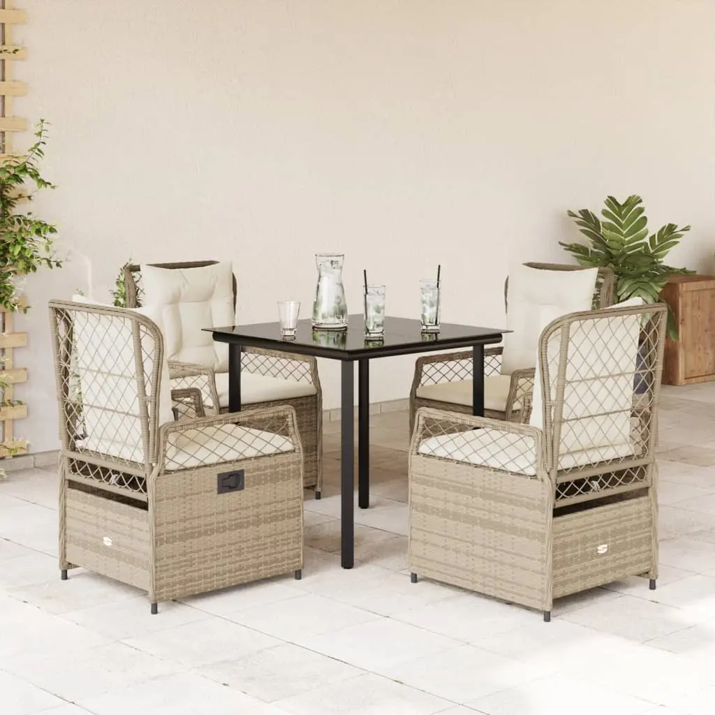 Set da Pranzo da Giardino 5 pz con Cuscini Beige in Polyrattan