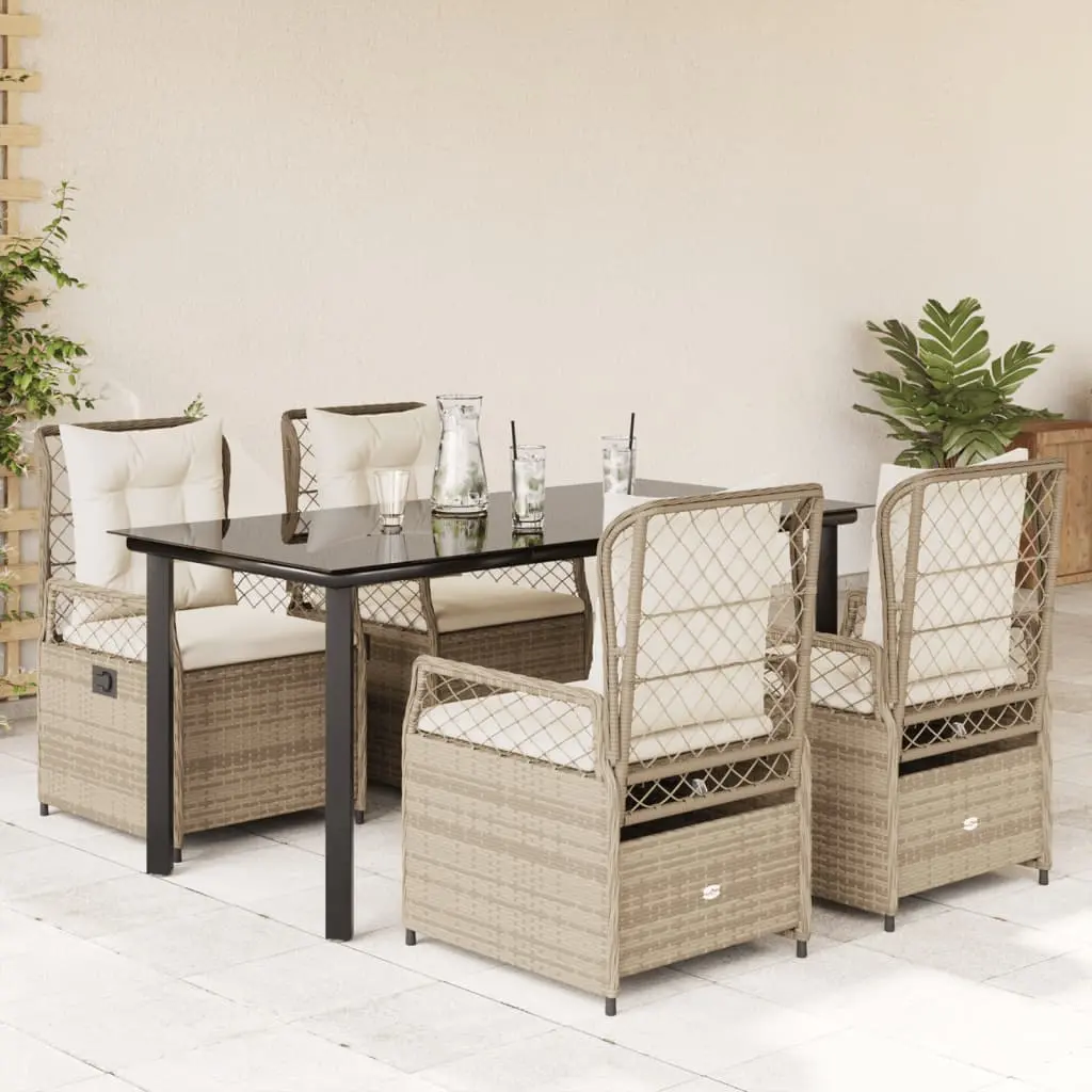 Set da Pranzo da Giardino 5 pz con Cuscini Beige in Polyrattan