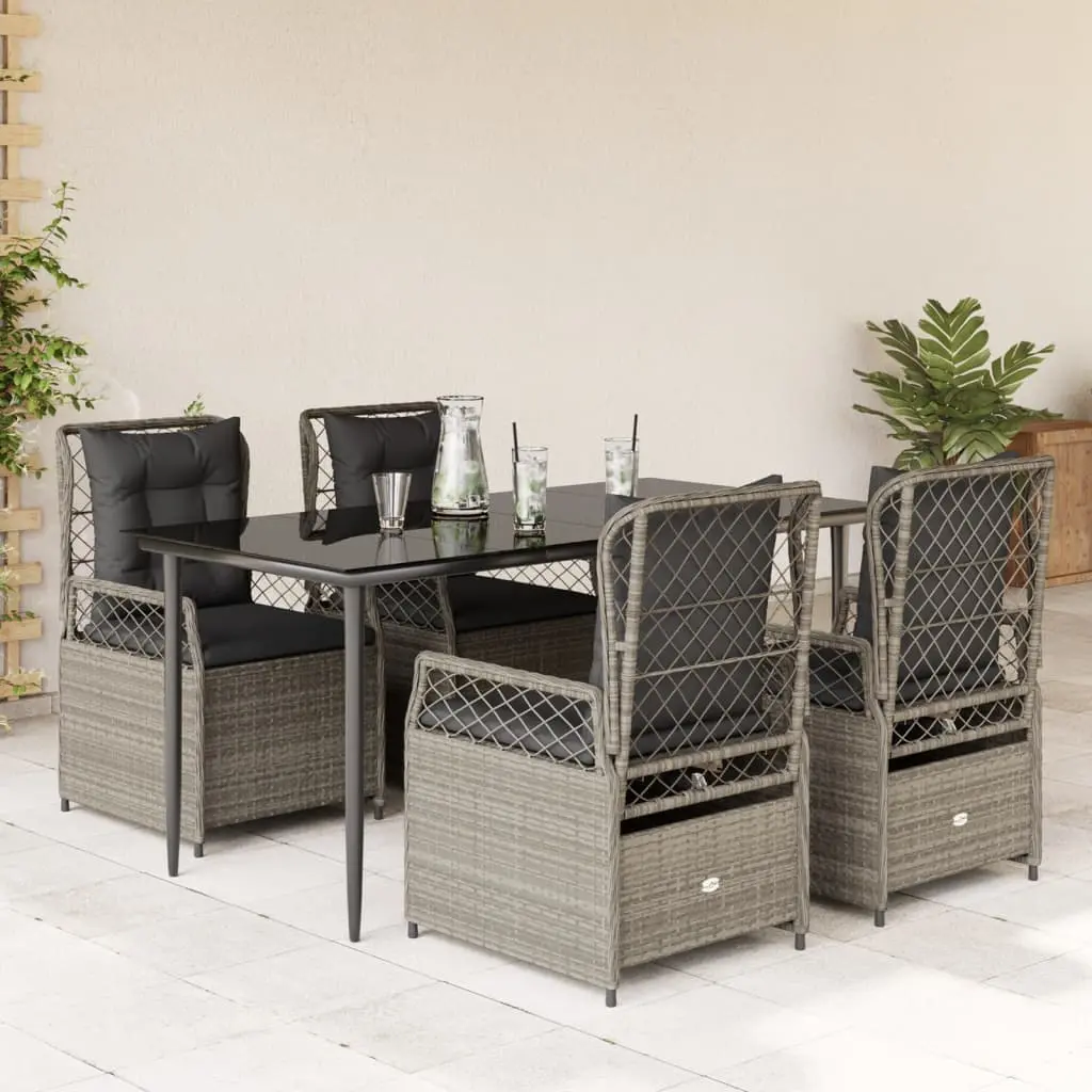 Set Pranzo da Giardino 5pz con Cuscini Grigio Chiaro Polyrattan