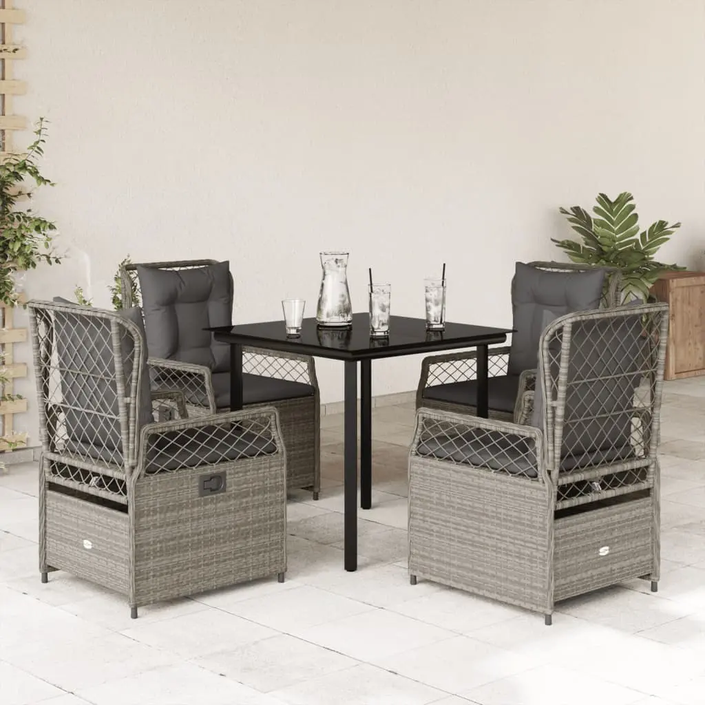 Set Pranzo da Giardino 5pz con Cuscini Grigio Chiaro Polyrattan