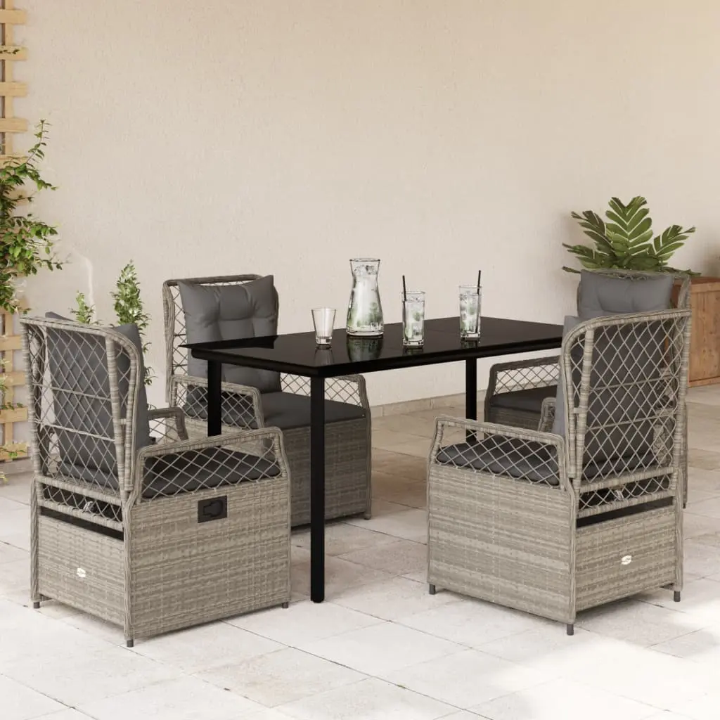 Set Pranzo da Giardino 5pz con Cuscini Grigio Chiaro Polyrattan