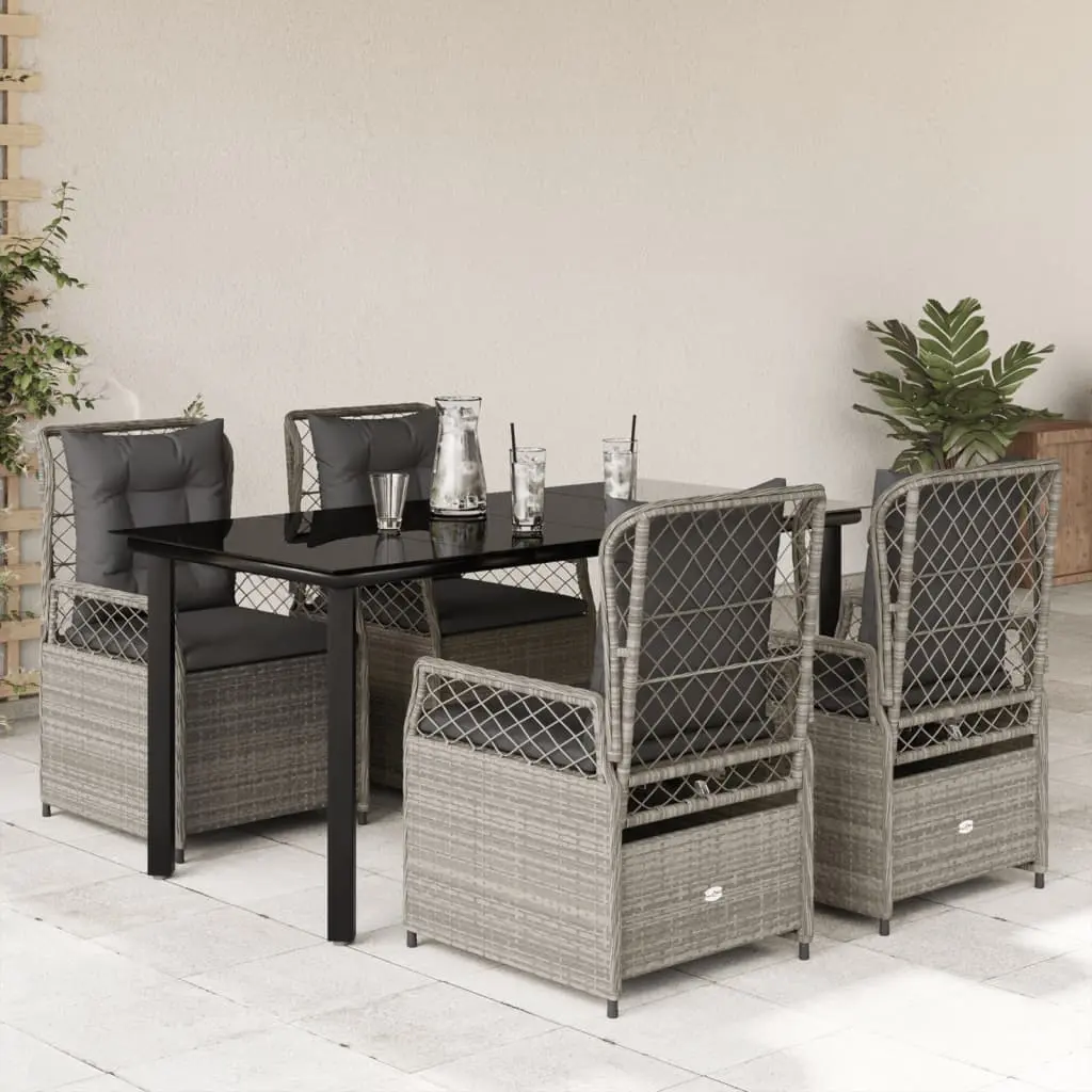 Set Pranzo da Giardino 5pz con Cuscini Grigio Chiaro Polyrattan