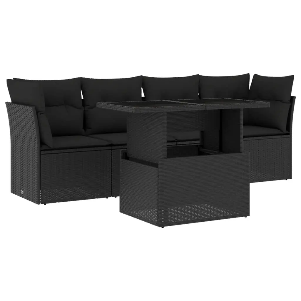 Set Divani da Giardino 5 pz con Cuscini in Polyrattan Nero