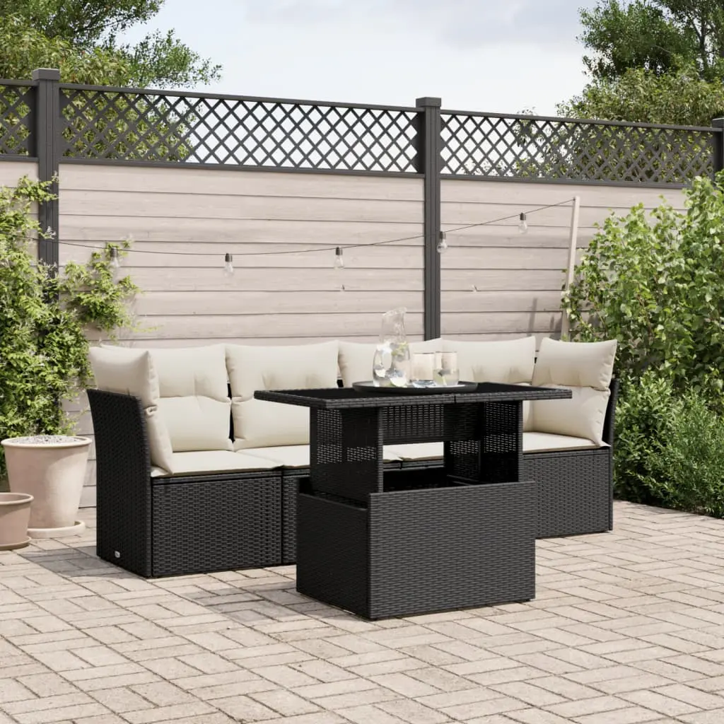 Set Divani da Giardino 5 pz con Cuscini in Polyrattan Nero