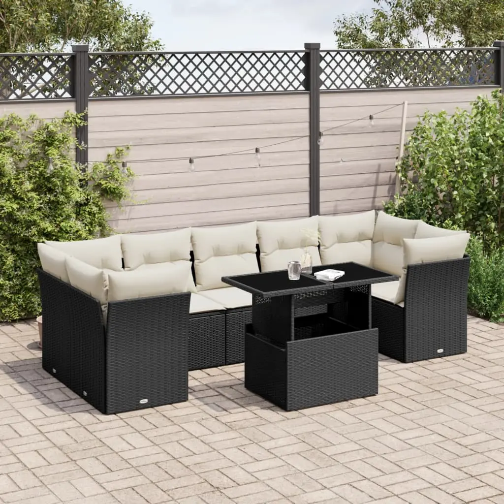 Set Divani da Giardino con Cuscini 8 pz Nero in Polyrattan