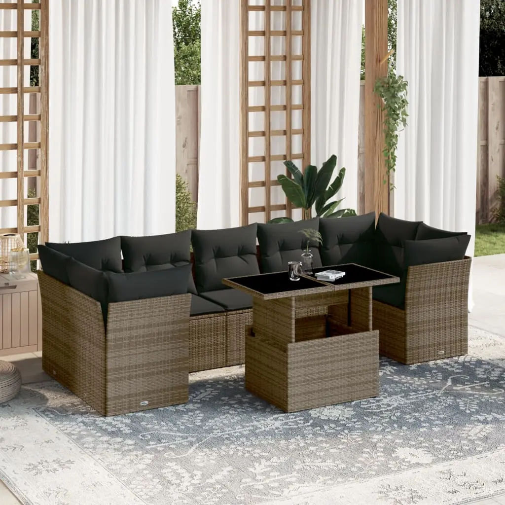 Set Divano da Giardino 8 pz con Cuscini Grigio in Polyrattan