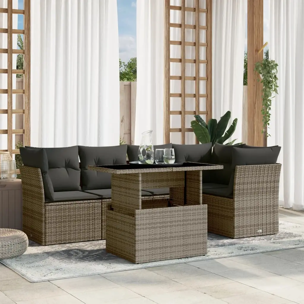 Set Divano da Giardino 6 pz con Cuscini Grigio in Polyrattan