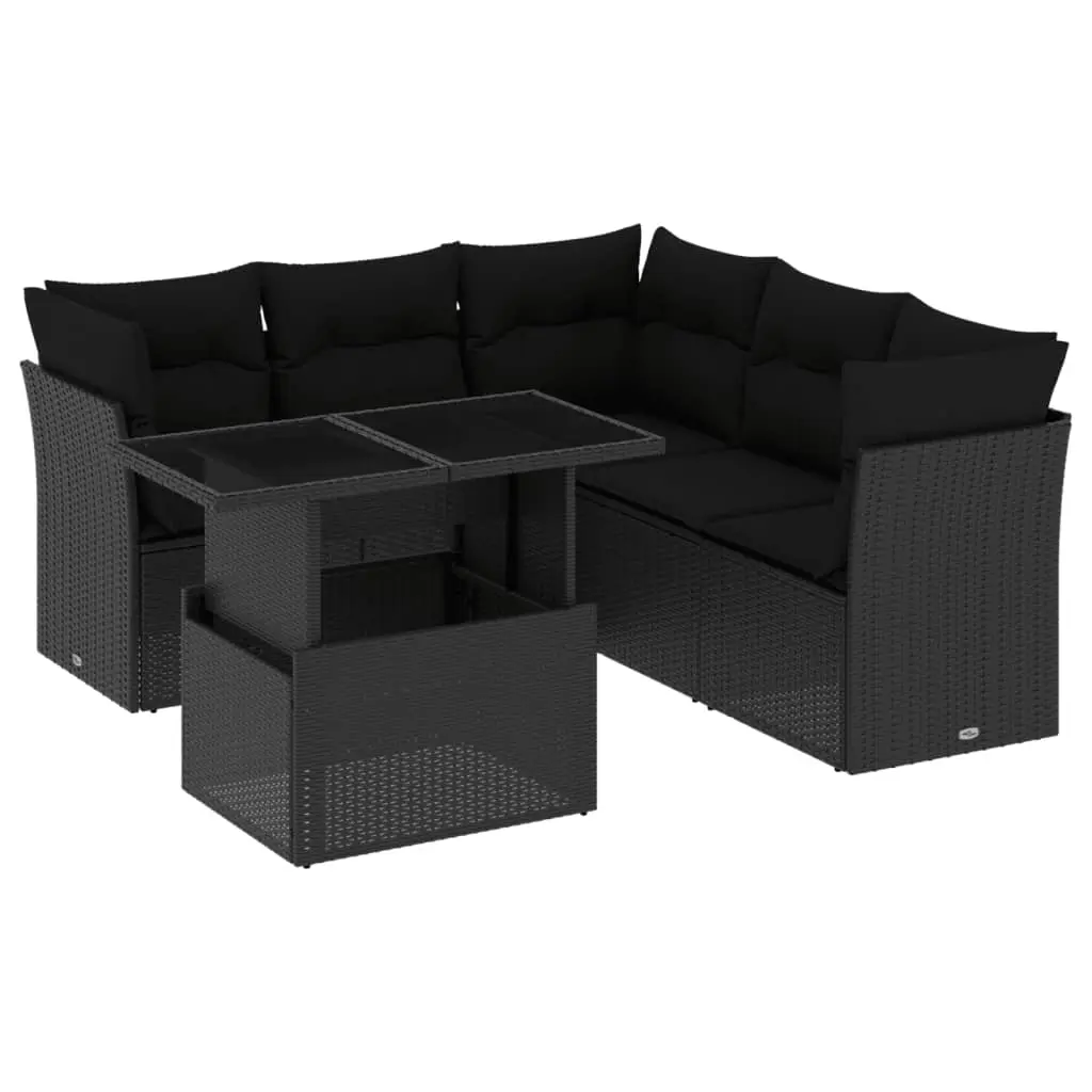 Set Divano da Giardino 6 pz con Cuscini Nero in Polyrattan