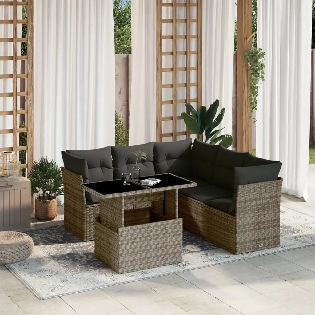 Set Divano da Giardino 6 pz con Cuscini Grigio in Polyrattan