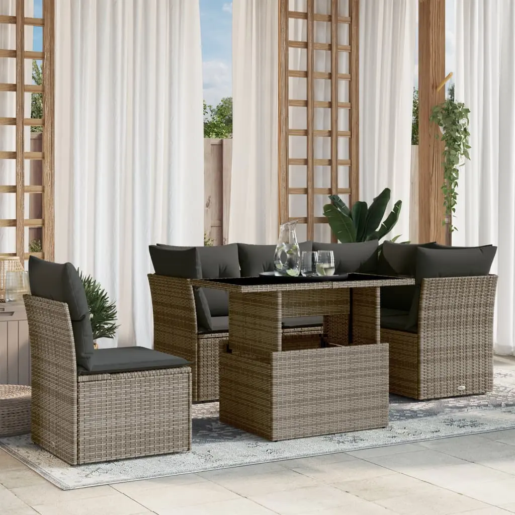 Set Divano da Giardino 6 pz con Cuscini Grigio in Polyrattan