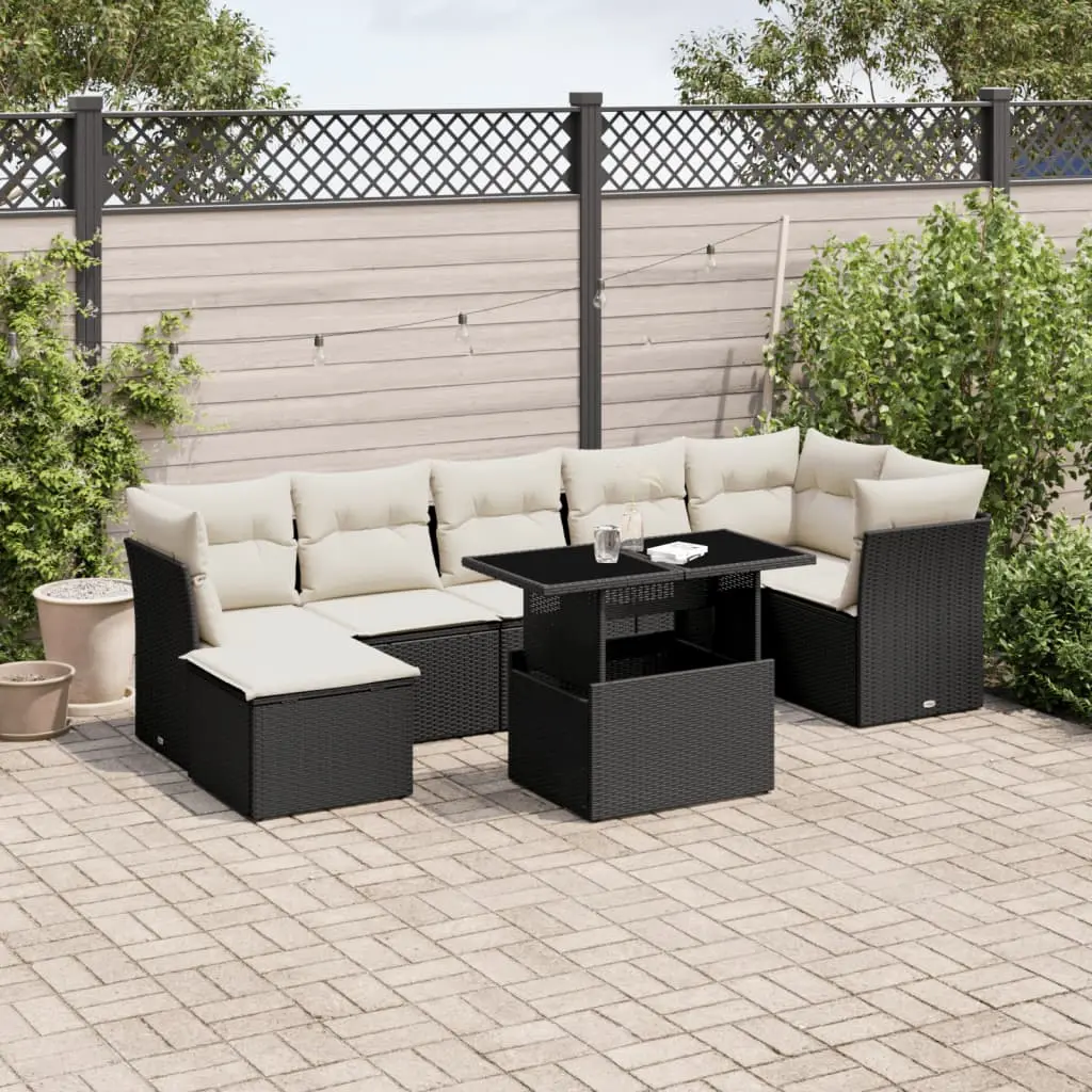 Set Divani da Giardino con Cuscini 8 pz Nero in Polyrattan