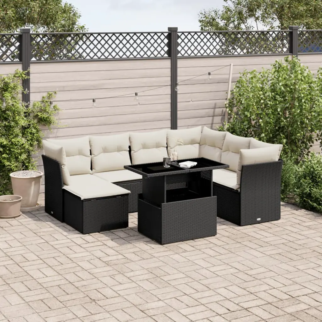 Set Divani da Giardino con Cuscini 8 pz Nero in Polyrattan