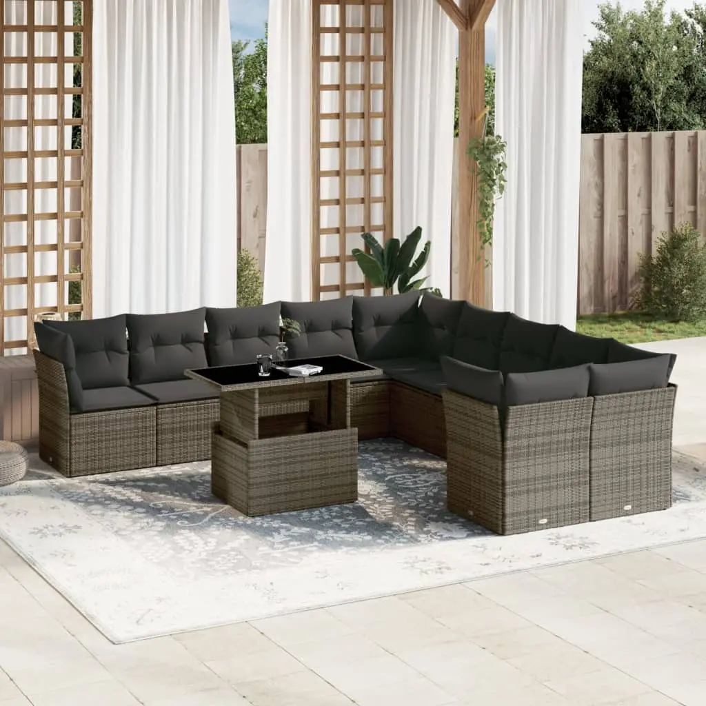 Set Divani da Giardino 11 pz con Cuscini in Polyrattan Grigio