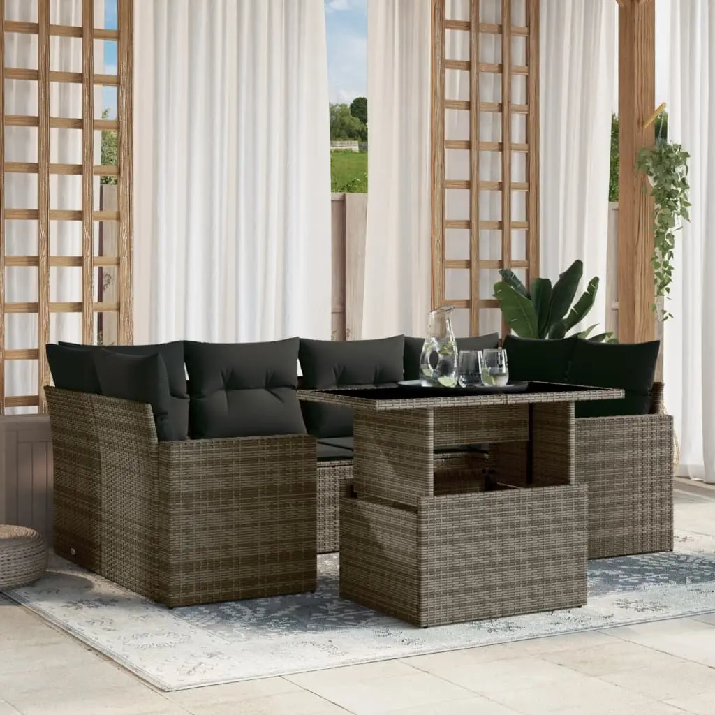 Set Divani da Giardino 7 pz con Cuscini Grigio in Polyrattan