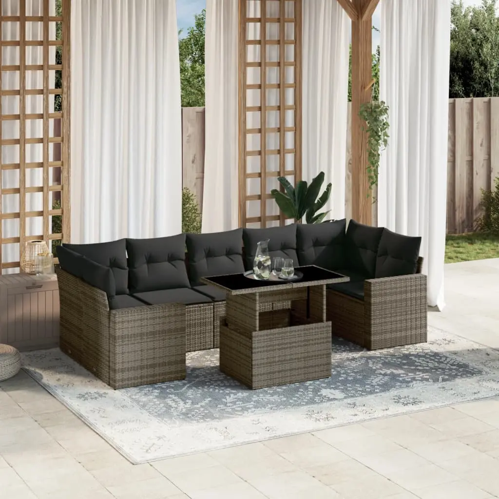 Set Divano da Giardino 8 pz con Cuscini Grigio in Polyrattan