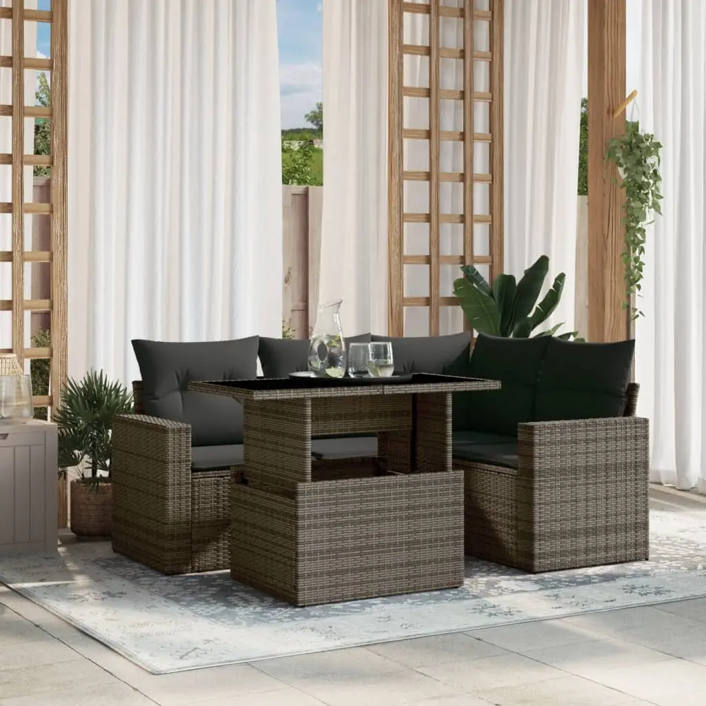 Set Divano da Giardino 5 pz con Cuscini Grigio in Polyrattan