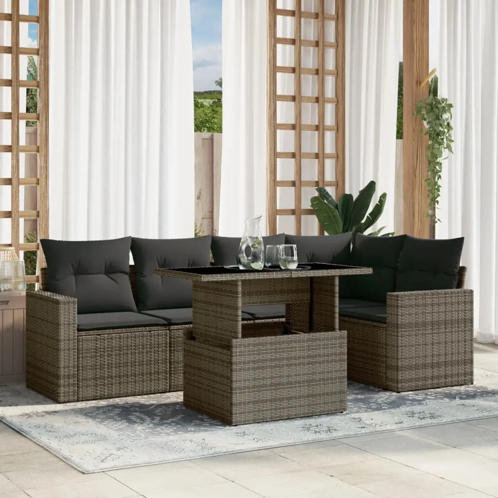 Set Divano da Giardino 6 pz con Cuscini Grigio in Polyrattan